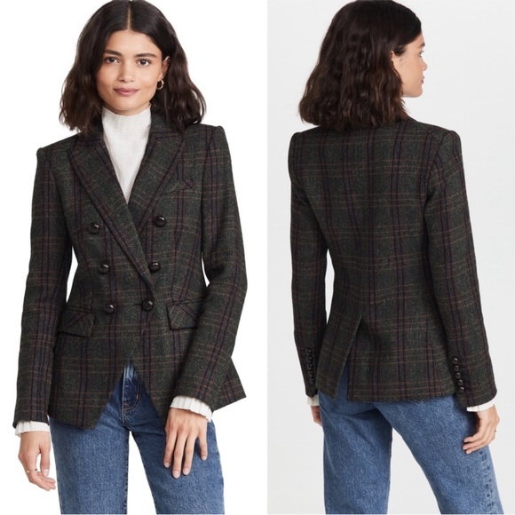 $798 Veronica Beard Miller Herringbone Plaid Dickey Jacket Forest Green sz 14 - Picture 4 of 16